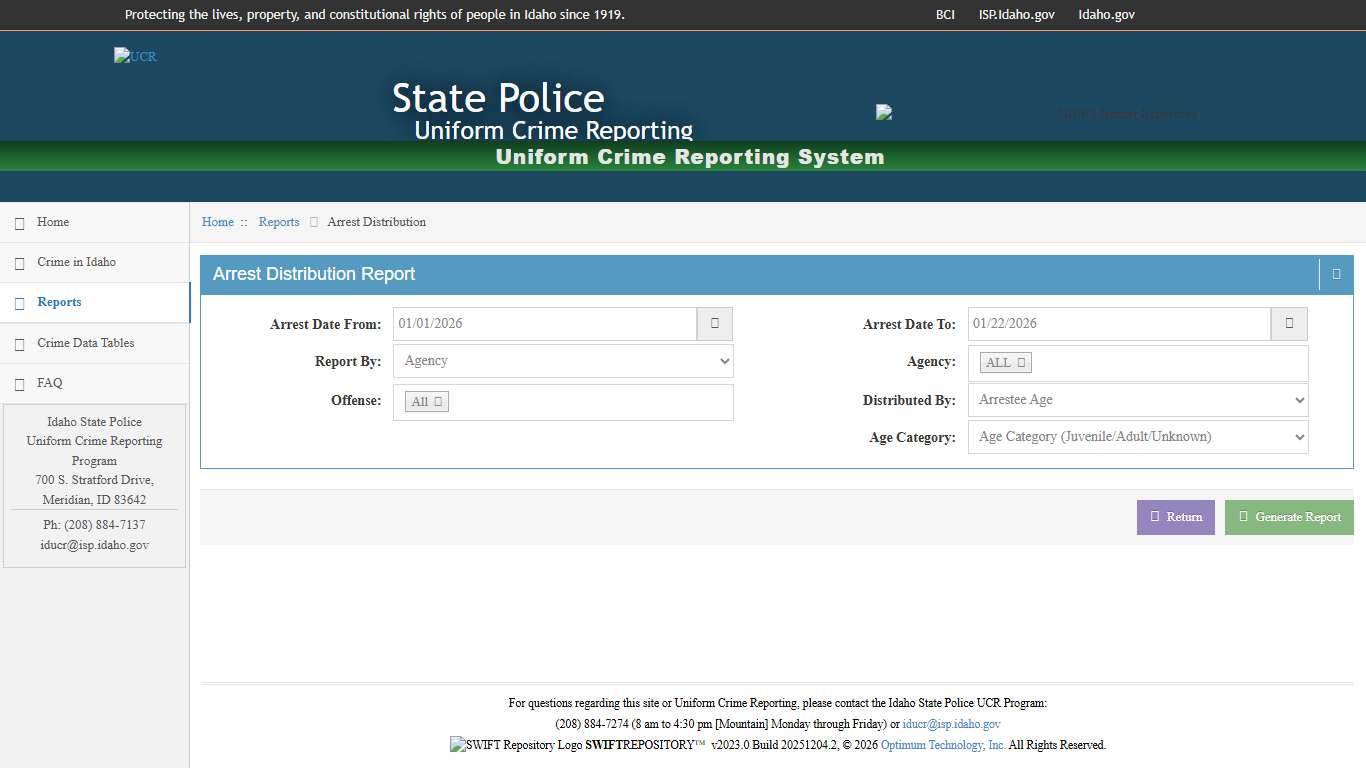 Arrest Distribution Report